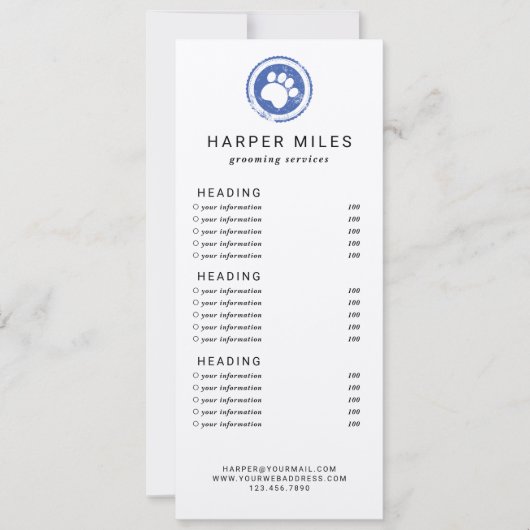 Preisliste oder Dienstleistungskarte für Hundezüch Einladung (Vorderseite)