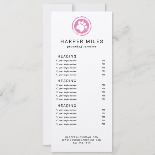 Preisliste oder Dienstleistungskarte für Hundezüch Einladung (Vorderseite)