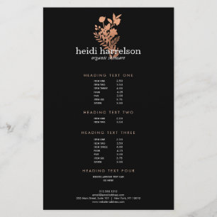Preisliste Rose Gold Florales Logo Schwarzes Salon Flyer