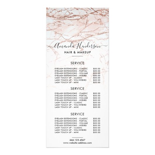 Preisliste Rose Gold Salon Werbekarte (Vorne)