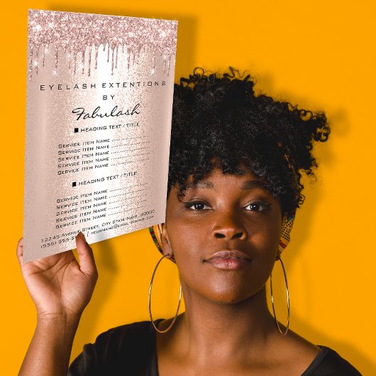 Preisliste Rose Gold Tropfen Eyelashes Friseur Postkarte