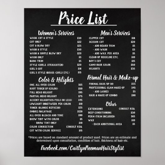 Preisliste Salon Poster (Vorne)