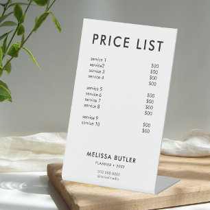 Preisliste Service Minimalistisch White Pedestal S Sockelschild