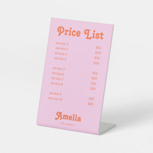 Preisliste Service Retro Pink Orange Podest Schild