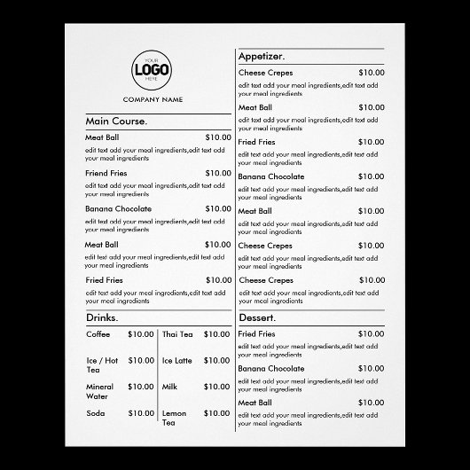 Preisliste | White Business Menu Modernes Restaura Flyer