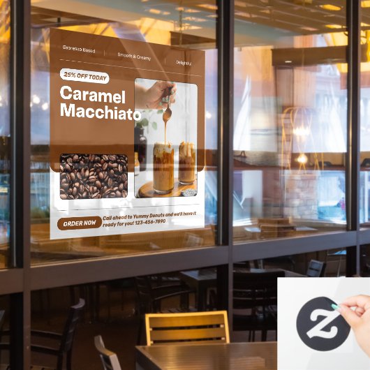 Preisnachlass für Caramel Macchiato individuell an Fensteraufkleber (Restaurantfenster)