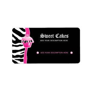 Preisschild für Backwaren Zebra Retro Rosa 2 Adressaufkleber
