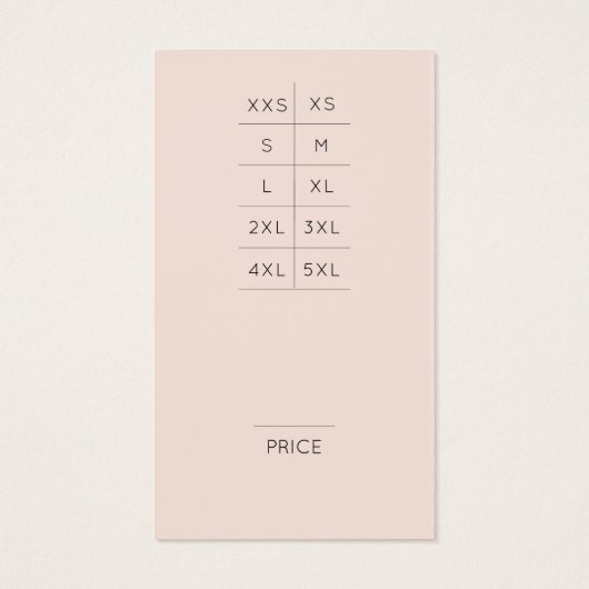 Preisschild für moderne Blush-Logos mit Größenüber (Rückseite)