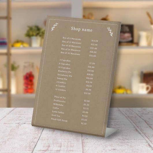 Preisschild "White, Kraft & Rustic Price List Sockelschild