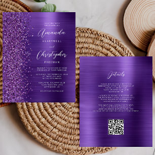 Preiswerte Glamouröse Hochzeitseinladung mit lila 