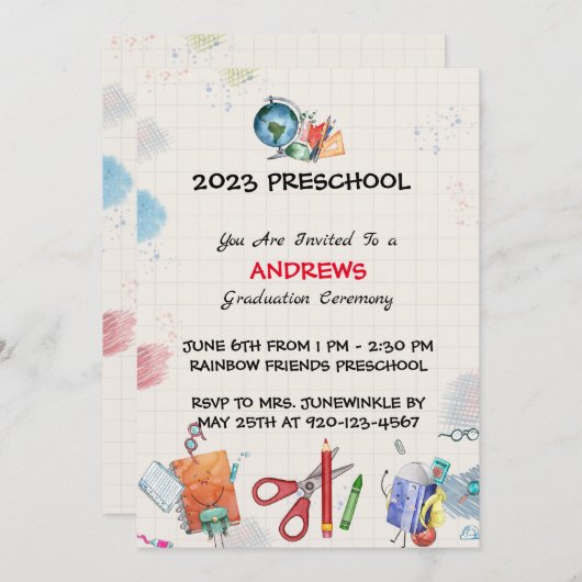 Prek Abschluss Graph Paper Einladung (Vorne/Hinten)