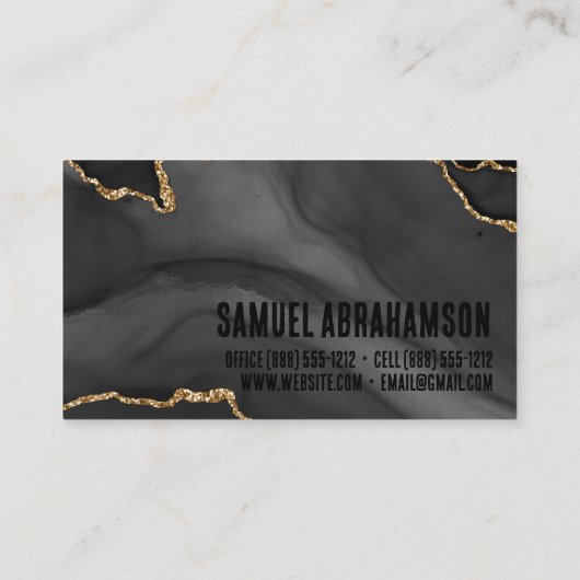 Premier Black und Gold Glitzer Agate Minimalistisc Visitenkarte (Rückseite)