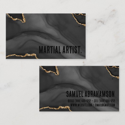 Premier Black und Gold Glitzer Agate Minimalistisc Visitenkarte (Vorne/Hinten)