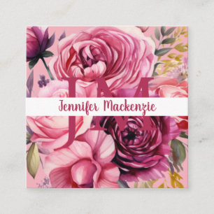 Premier Chic Bright Pink Blume Quadratische Visitenkarte