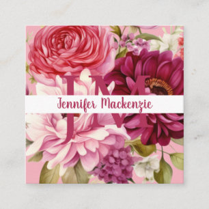 Premier Chic Bright Pink Floral Business Card Quadratische Visitenkarte