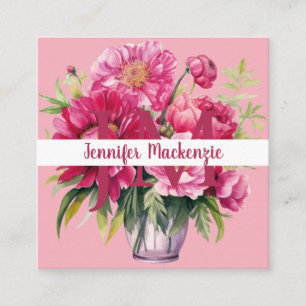 Premier Chic Bright Pink Floral Business Card Quadratische Visitenkarte