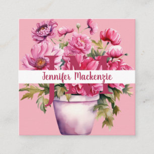 Premier Chic Bright Pink Floral Business Card Quadratische Visitenkarte