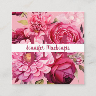 Premier Chic Bright Pink Floral Business Card Quadratische Visitenkarte