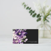Premier Lila Floral Black Business Cards Visitenkarte (Stehend Vorderseite)