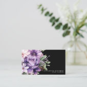 Premier Lila Floral Black Business Cards Visitenkarte (Stehend Vorderseite)