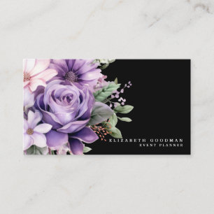 Premier Lila Floral Black Business Cards Visitenkarte