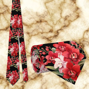 Premier Red Orchids Formal Sharp Neck Tie Krawatte