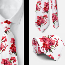 Premier Red Orchids Formal Sharp Neck Tie Krawatte