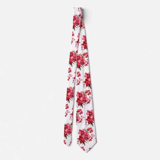 Premier Red Orchids Formal Sharp Neck Tie Krawatte (Rückseite)