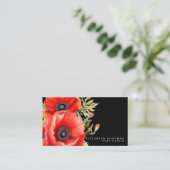 Premier Red Poppies Black Business Cards Visitenkarte (Stehend Vorderseite)