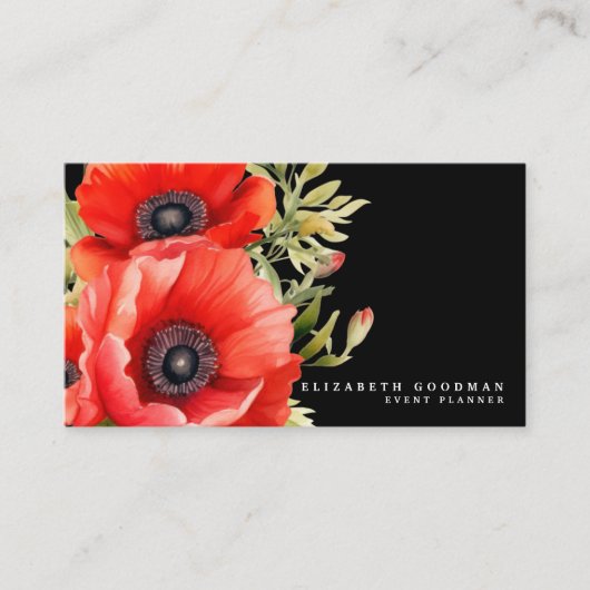 Premier Red Poppies Black Business Cards Visitenkarte (Vorderseite)