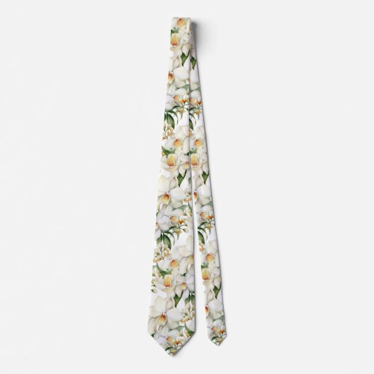 Premier White Orchids Formal Sharp Neck Tie Krawatte (Vorderseite)