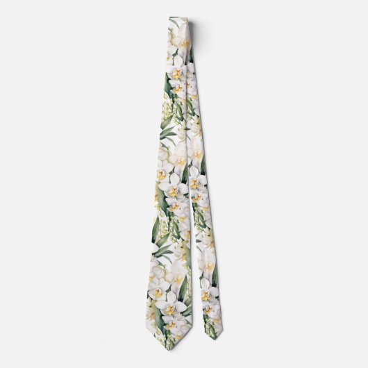 Premier White Orchids Formal Sharp Neck Tie Krawatte (Vorderseite)