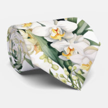 Premier White Orchids Formal Sharp Neck Tie
