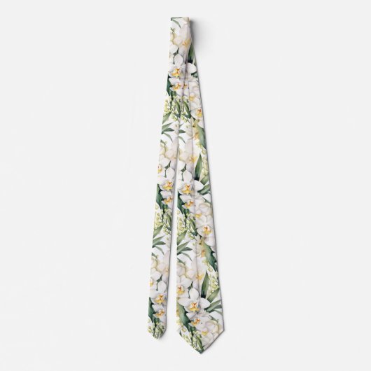 Premier White Orchids Formal Sharp Neck Tie Krawatte (Rückseite)