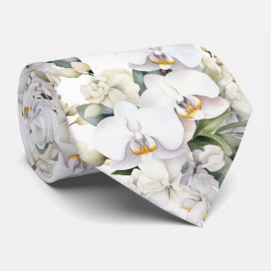 Premier White Orchids Formal Sharp Neck Tie Krawatte