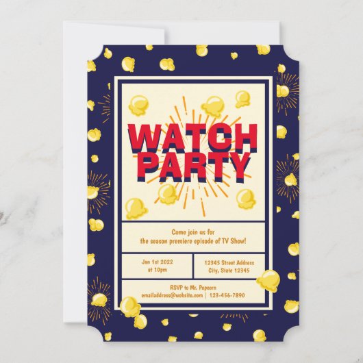 Premiere Watch Party - Feuerwerk Popcorn Einladung (Vorderseite)