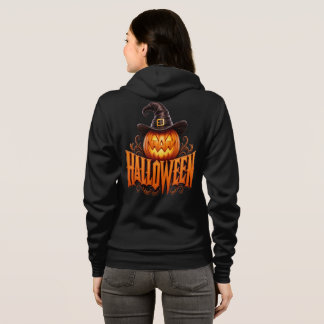 Premium 3D-Halloween-Kürbislogo mit Hexenhut Hoodie