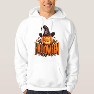 Premium 3D-Halloween-Kürbislogo mit Hexenhut Hoodie