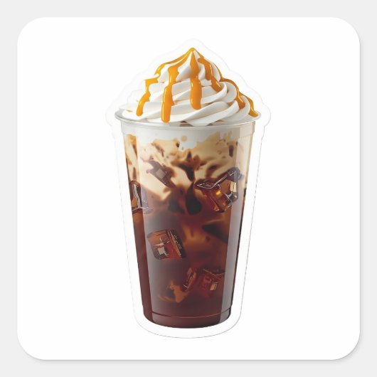 Premium 3D Iced Coffee with Caramel Drizzle Sticke Quadratischer Aufkleber (Vorderseite)