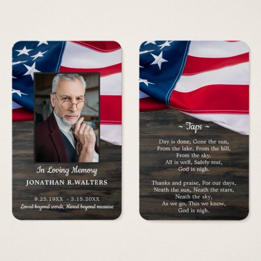 Premium American Flag Foto Memorial Pragcard (Vorne & Hinten)