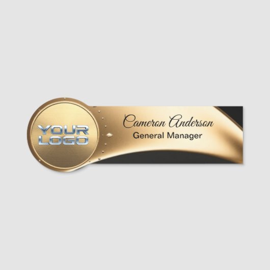 Premium Asymmetrical Gold Black Name Tag Namensschild (Vorderseite)