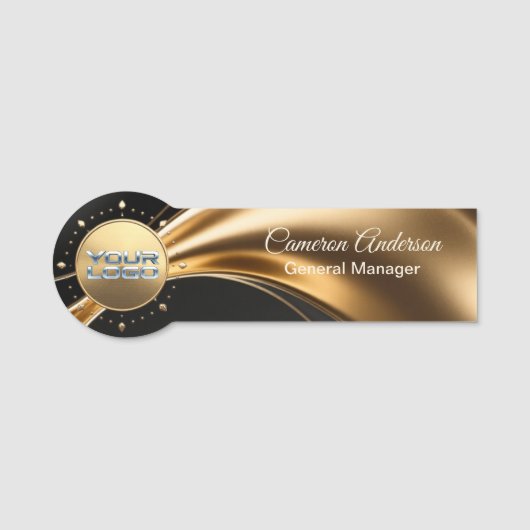 Premium Asymmetrical Gold Black Name Tag Namensschild (Vorderseite)