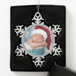 Premium Baby 1. Weihnachten Foto Schneeflocken Zinn-Ornament