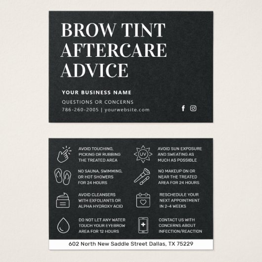 Premium Black Brow Tint Aftercare Card (Vorne & Hinten)
