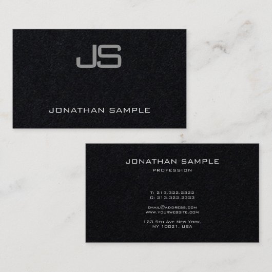 Premium Black Elegant Monogram Modern Simple Luxe Visitenkarte (Vorne/Hinten)