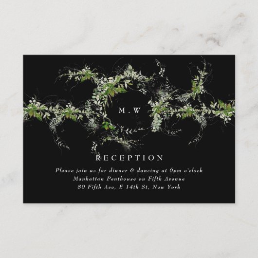 Premium Black Eucalyptus Wreath Monogram Wedding Begleitkarte (Vorderseite)