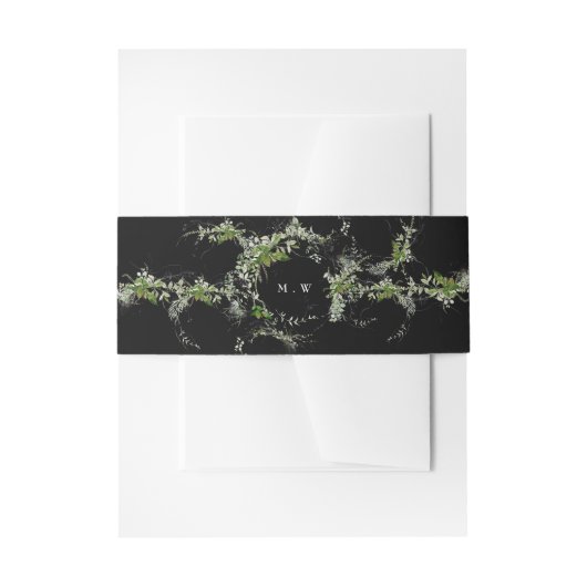 Premium Black Eucalyptus Wreath Monogram Wedding Einladungsbanderole (Vorderseite Beispiel)