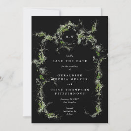 Premium Black Eucalyptus Wreath Monogram Wedding Save The Date