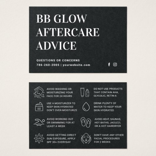 Premium Black Facial BB Glow Aftercare Card (Vorne & Hinten)