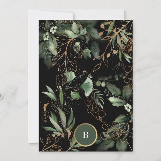 Premium Black Gold Botanic Eucalyptus Emerald Einladung (Rückseite)